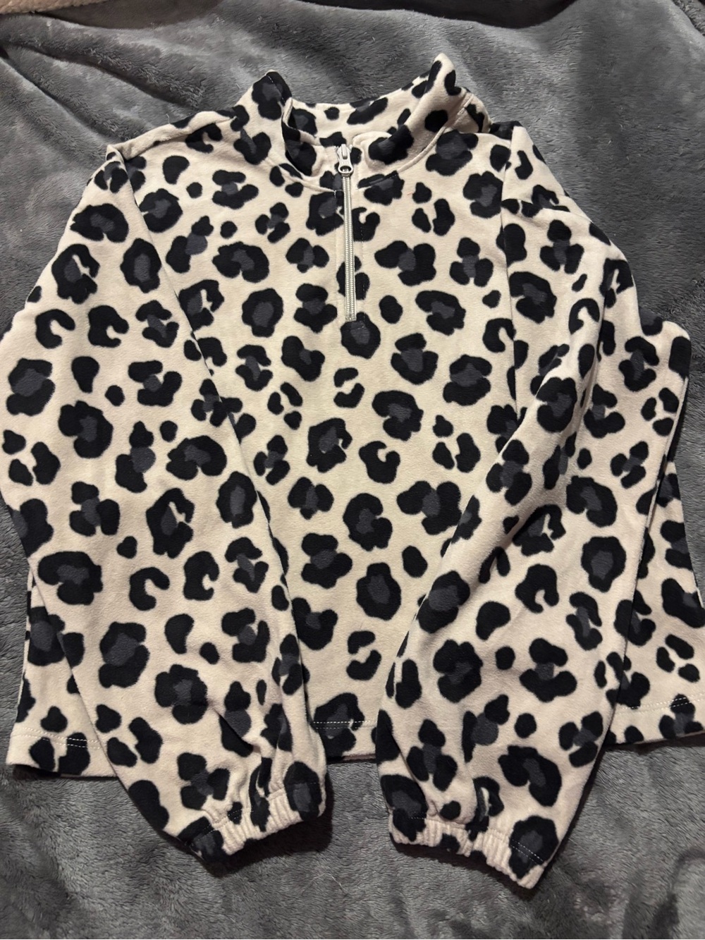 NWOT Place Kids Half-Zip Leopard Print Fleece Jacket - Cream & Black